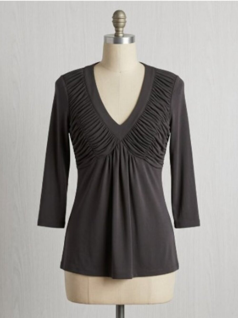 Calvin Klein Black Ruched V-Neck Blouse, Size Small